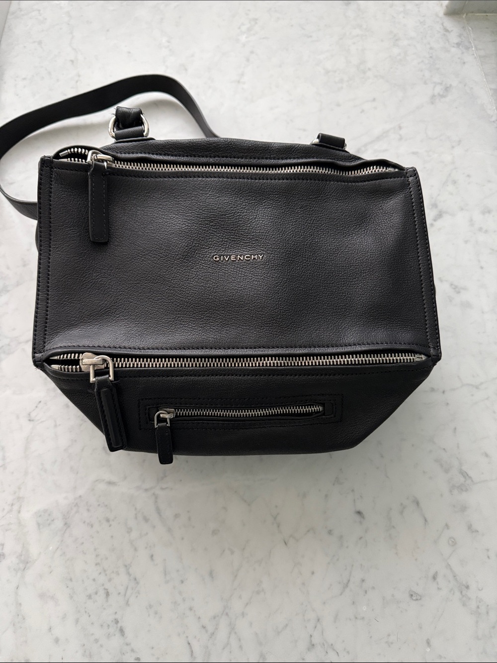 Givenchy Black Leather Messenger Bag with Silver Zippers size Medium
